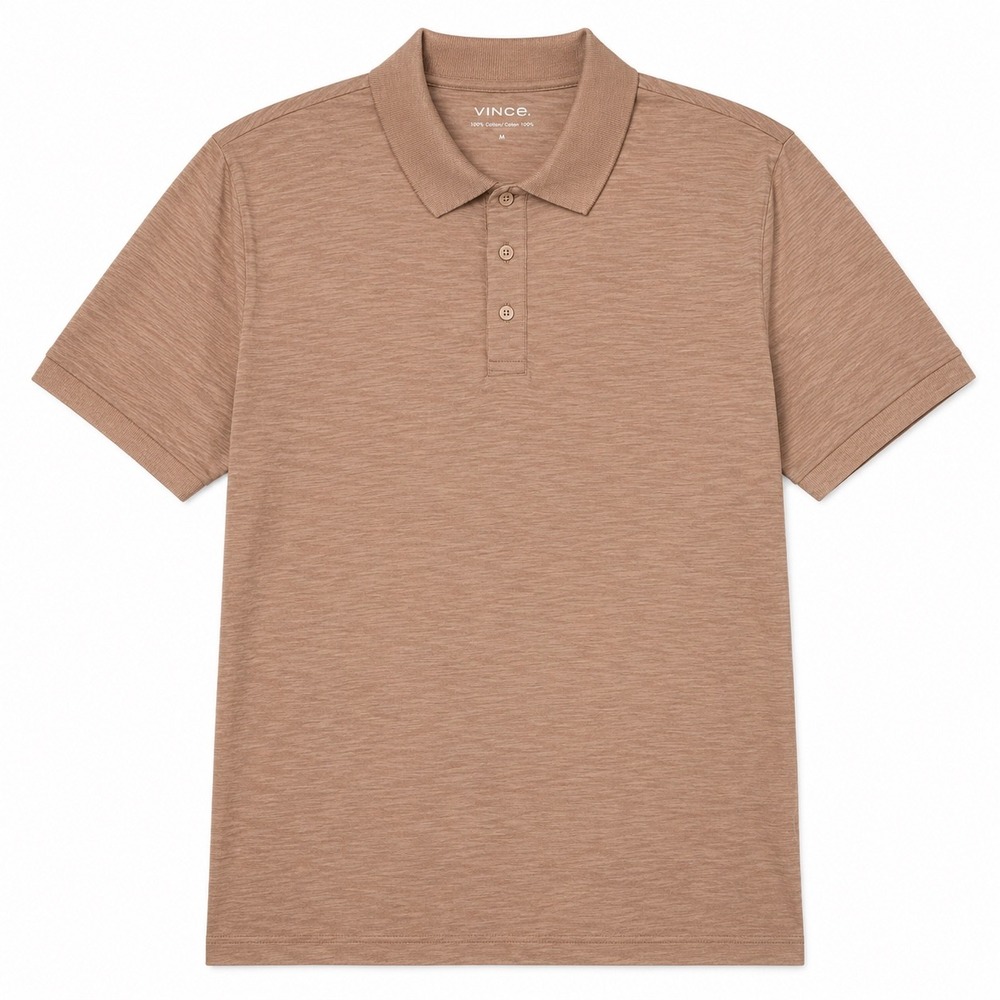 Vince Mens Slub Cotton Polo Shirt Peach Pink Medium Minimalist‎ Luxe